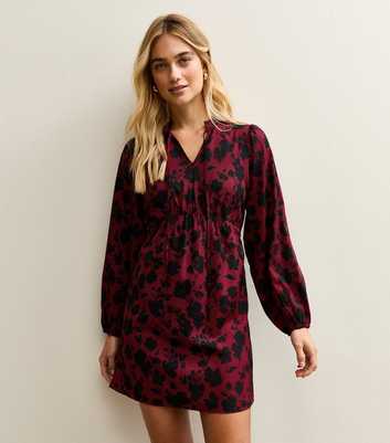 Red Crepe Floral Neck Tie Mini Dress