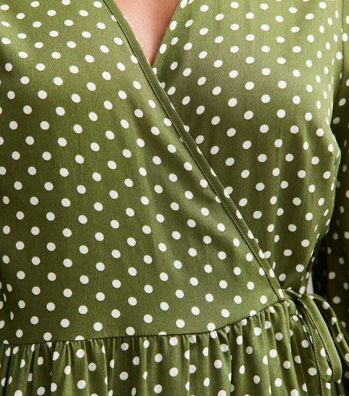 green and white polka dot wrap dress Polk Long Sleeve Midi cf-size-xxs