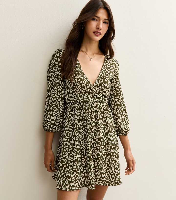 Green Leopard Print Smock Mini Dress