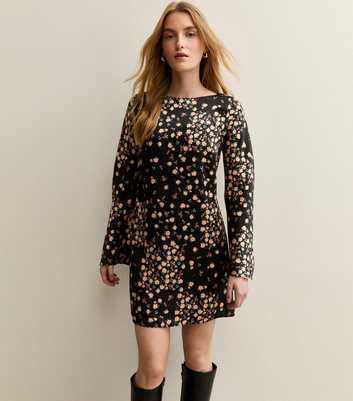 Black Floral Print Satin Mini Dress