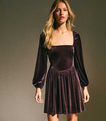 Brown Velvet Square Neck Mini Dress