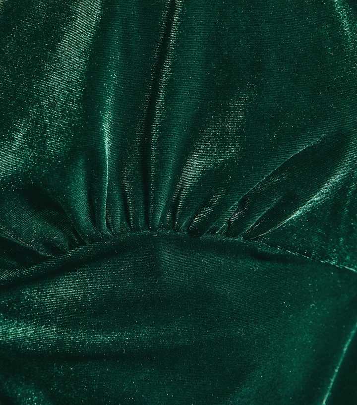 Green Velvet High Neck Long Sleeve Mini Dress | New Look