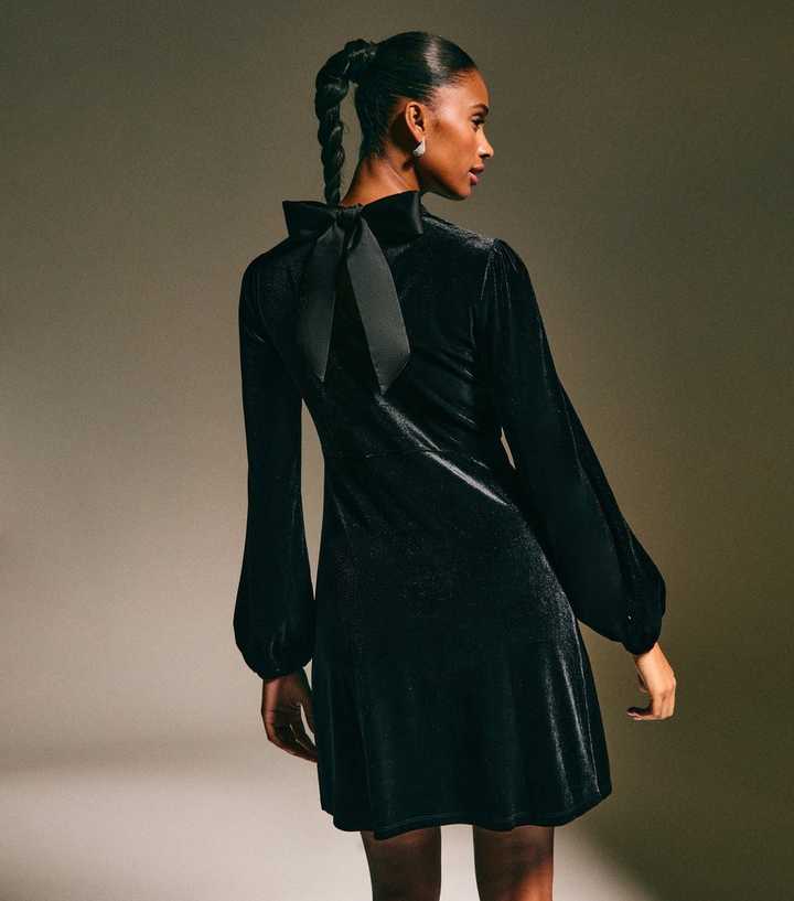 Black Velvet Long Sleeve Mini Dress
