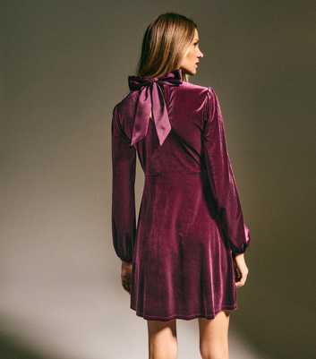Dark Burgundy Velvet Long Sleeve Mini Dress