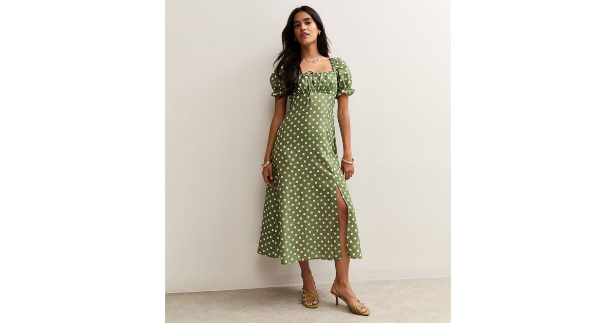 green polka dot dress asos Milkmaid Midi Wrap dress
