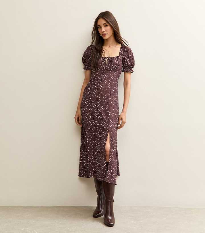new look brown polka dot dress Dalia Maxi Dress, in Chocolate Brown Polka Dot, Size: 2XL | Show Me Your Mumu