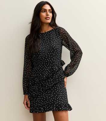Black Polka Dot Print Chiffon Mini Dress
