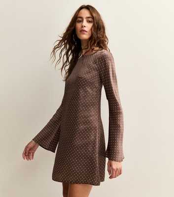 Brown Satin Polka Dot A Line Mini Dress