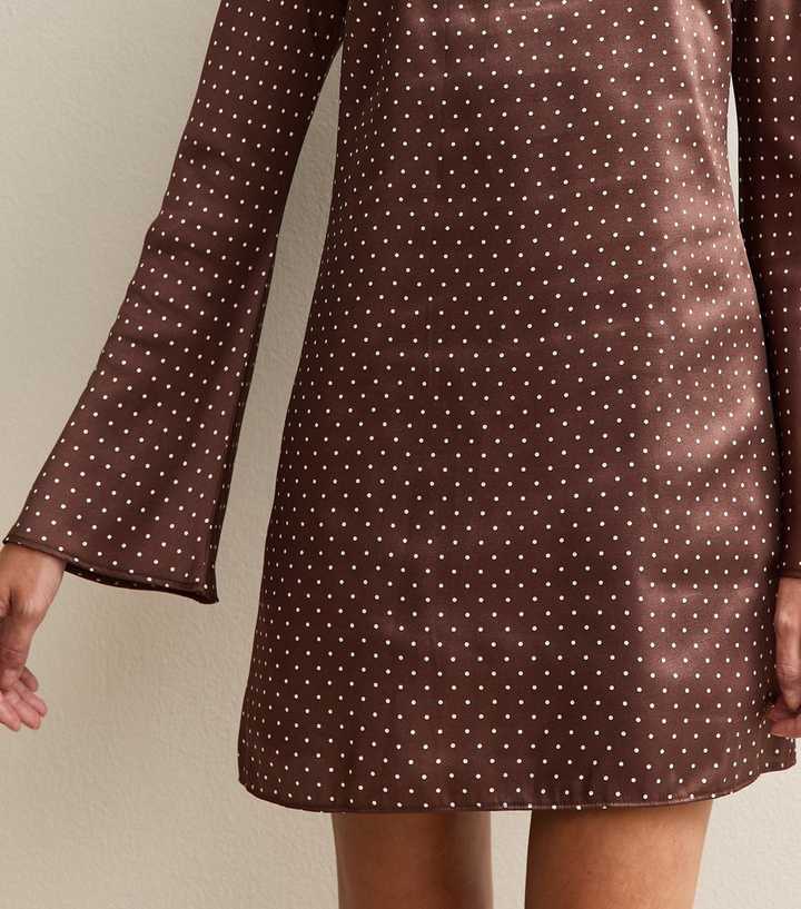 Brown Satin Polka Dot A Line Mini Dress | New Look