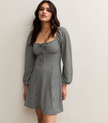 CIDER Women's Gingham Long Sleeve Mini Dress - Square Neck A-Line Vintage Style Dress - View #6