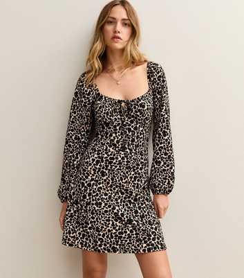 Brown Leopard Print Milkmaid Mini Dress