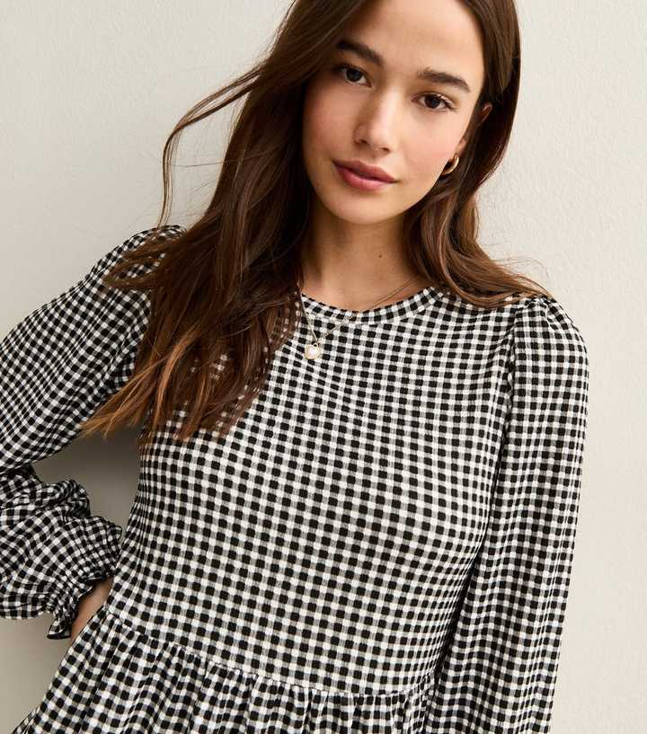 Black Gingham Tiered Mini Smock Dress | New Look