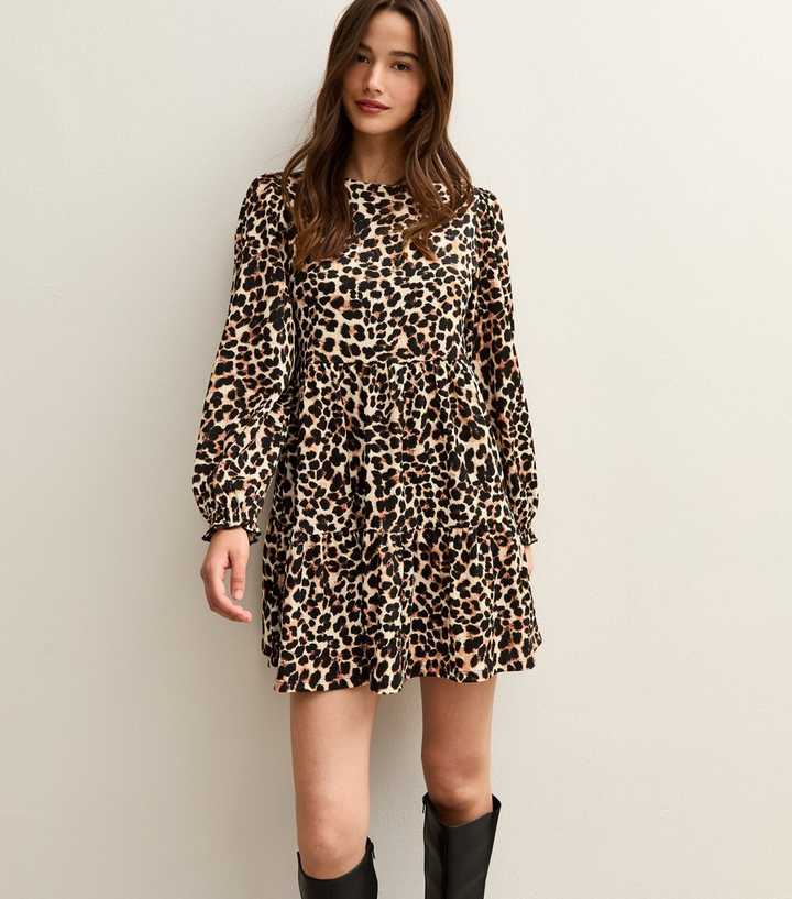 Brown Leopard Print Smock Mini Dress New Look
