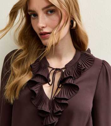 Burgundy Ruffled Tie Neck Long Sleeve Blouse
