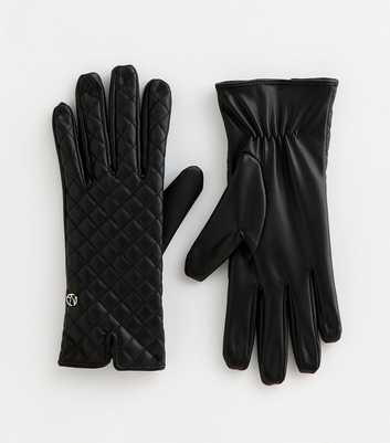 Black Faux Leather Quilted Gloves
