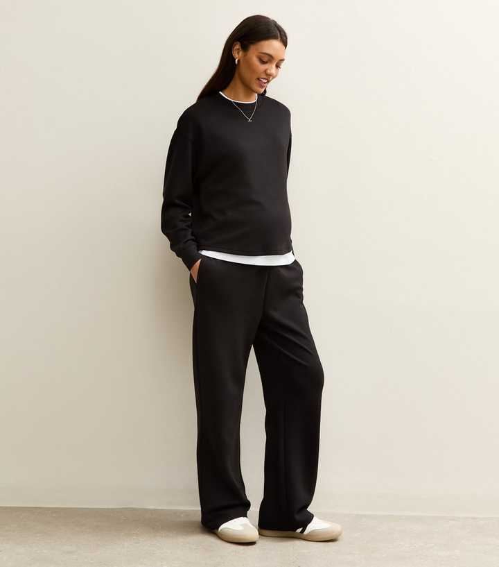 Maternity Premium Black Jersey Wide Leg Joggers
