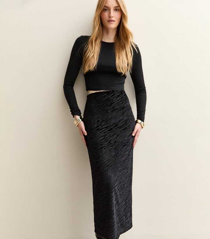 Black Zebra Devore Midi Skirt