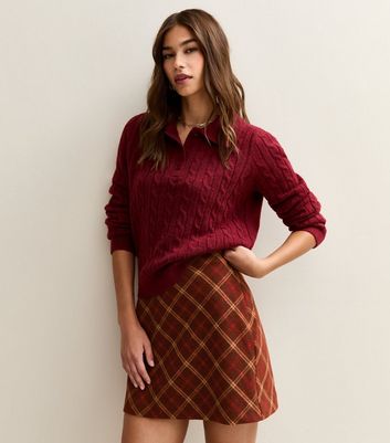 Red Checked Mini Skirt New Look