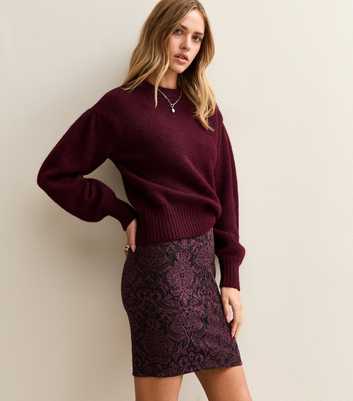 Burgundy Baroque Pattern Jersey Mini Skirt