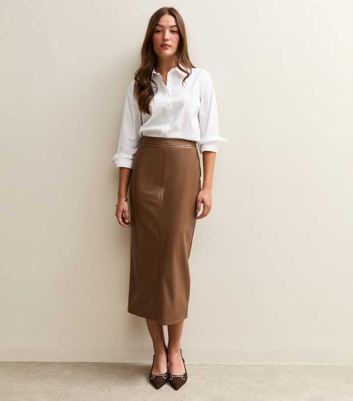 korean fashion overall dress Black Faux Leather Pencil Skirt – understated-eboutique main image 0
