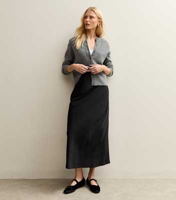 Black Spot Jacquard Satin Bias Cut Midi Skirt