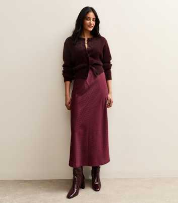Burgundy Spot Jacquard Satin Bias Cut Midi Skirt