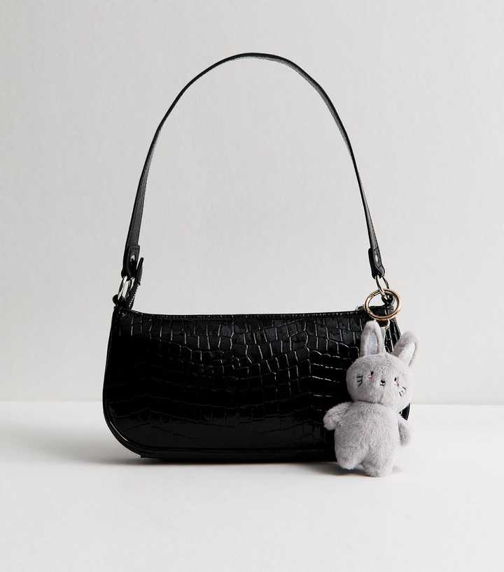 Grey Plush Bunny Bag Charm