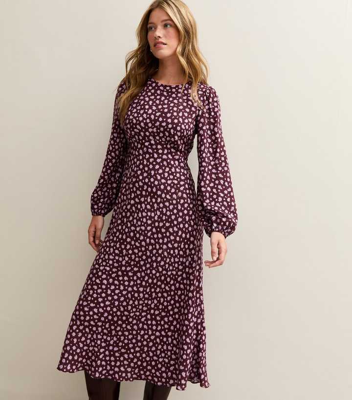 purple dress new look New Look Satin Lace Trimmed V-Neck Midi Dress - Lilac