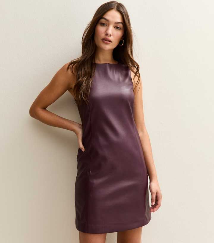Dark Burgundy Faux Leather Sleeveless Mini Dress