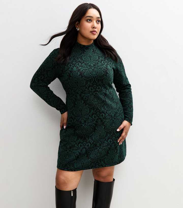 Curves Green Jacquard Mini Dress