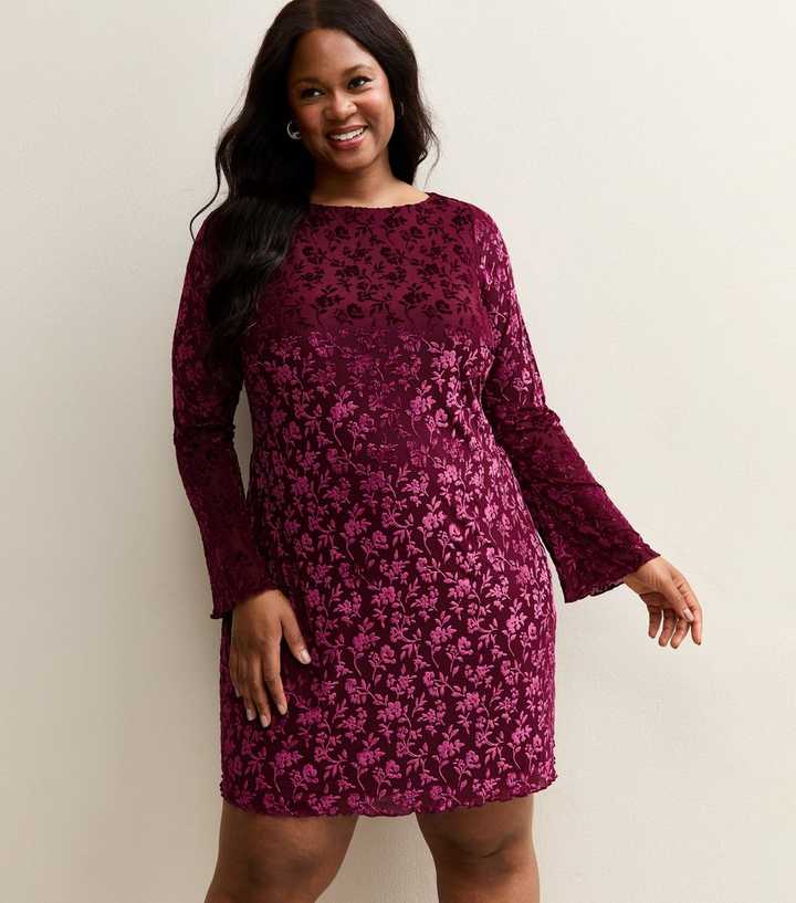Curves Burgundy Devore Mini Dress