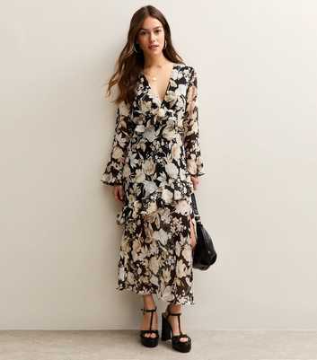 Petite Vintage Floral Chiffon Midi Dress