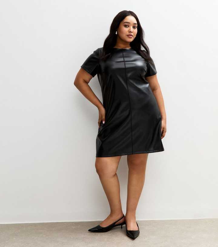 Curves Black Faux Leather Mini Dress
