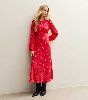 Red Rose Print Midi Dress