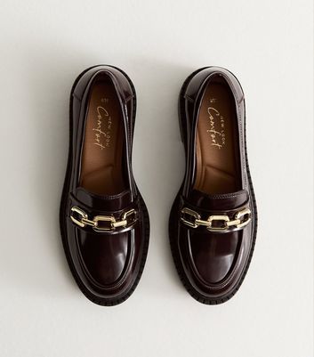 Dark Burgundy Faux Leather Chunky Loafers