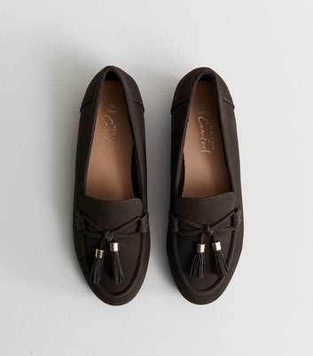 Wide Fit Brown Faux Suede Tasseled Loafers