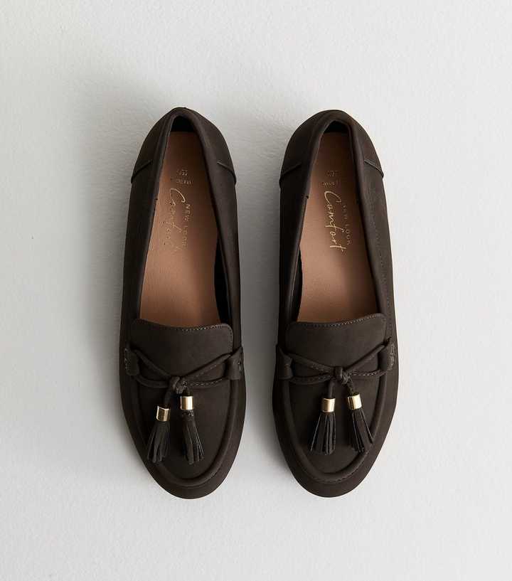 Wide Fit Brown Faux Suede Tasseled Loafers