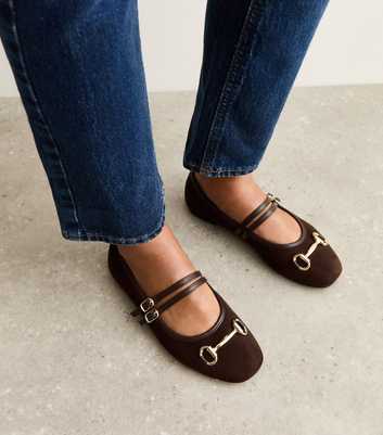 Brown Faux Suede Snaffle Buckle Mary Jane Pumps