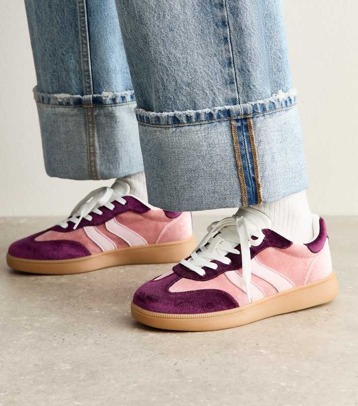 Light Pink Velvet Contrast Panel Trainer