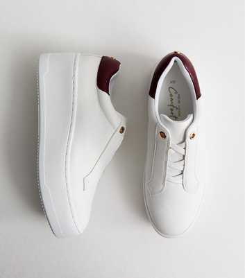 White Faux Leather Contrast Trim Platform Trainers