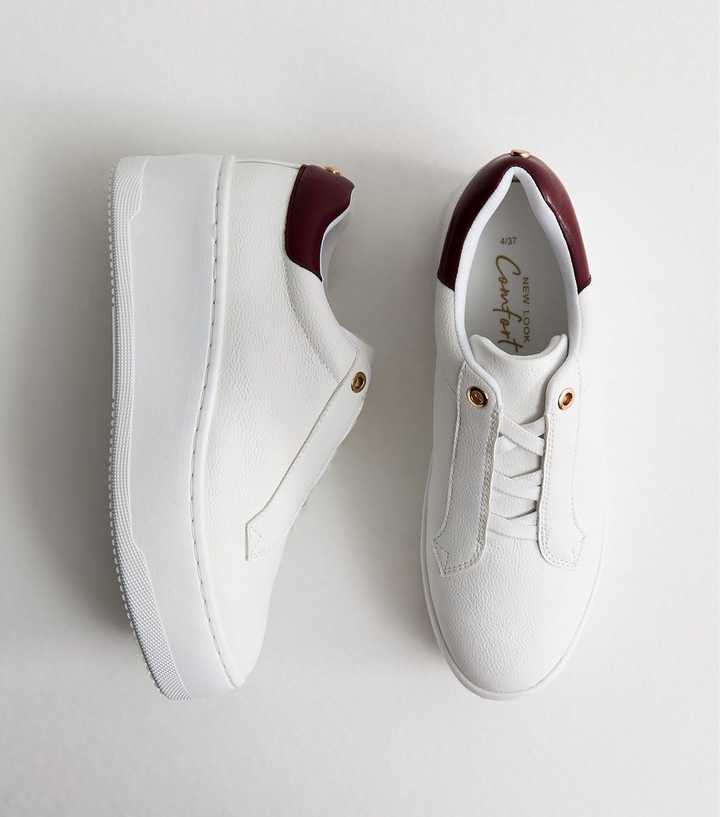 White Faux Leather Contrast Trim Platform Trainers