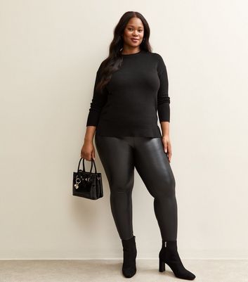 Curves Black Wet Look Leggings
