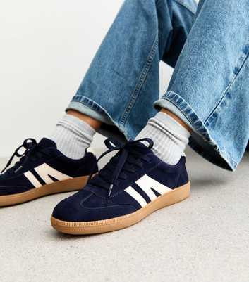 Navy Blue Faux Suede Panelled Trainers