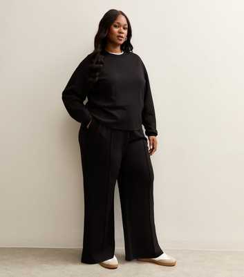 Premium Curves Black Jersey Wide Leg Joggers