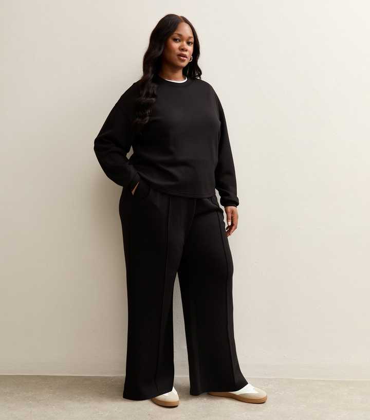 Premium Curves Black Jersey Wide Leg Joggers