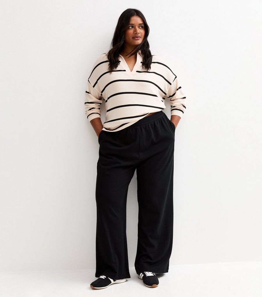 Curves Black Jersey Wide Leg Joggers