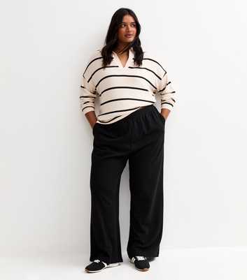 Curves Black Jersey Wide Leg Joggers