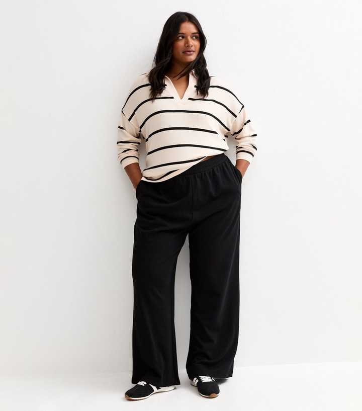 Curves Black Jersey Wide Leg Joggers