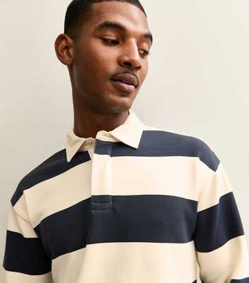 Blue Relaxed Striped Long Sleeve Rugby Top
