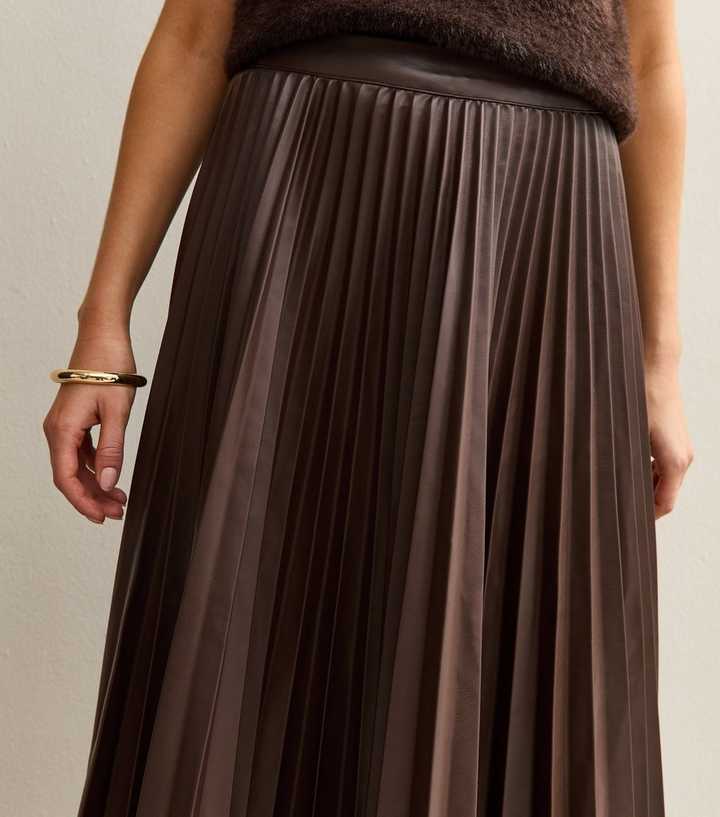 Jupe Mi-longue Plissée ZARA - Simili Cuir Marron - Taille XS - Neuve Avec étiquettes